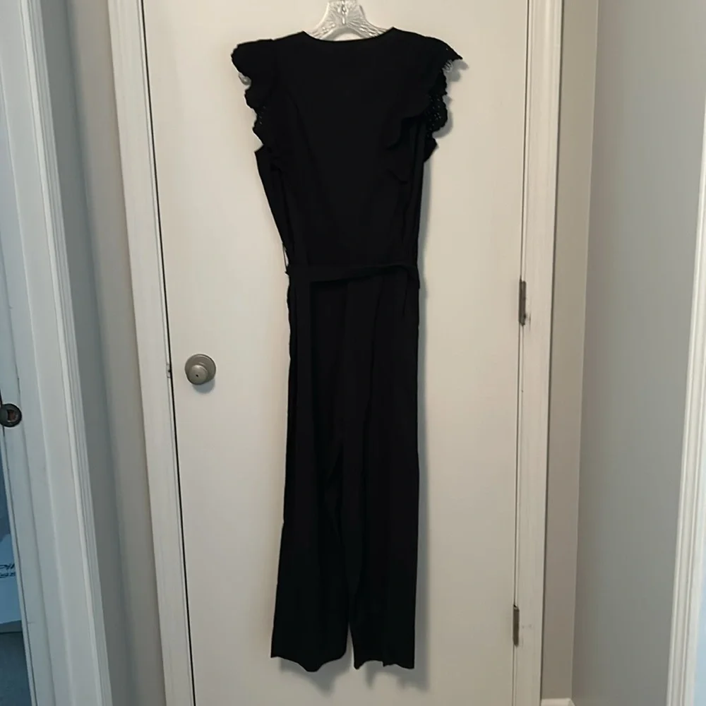 GAP Black Poplin Jumpsuit with Eyelet Ruffle Detailing - Picture 6 of 6